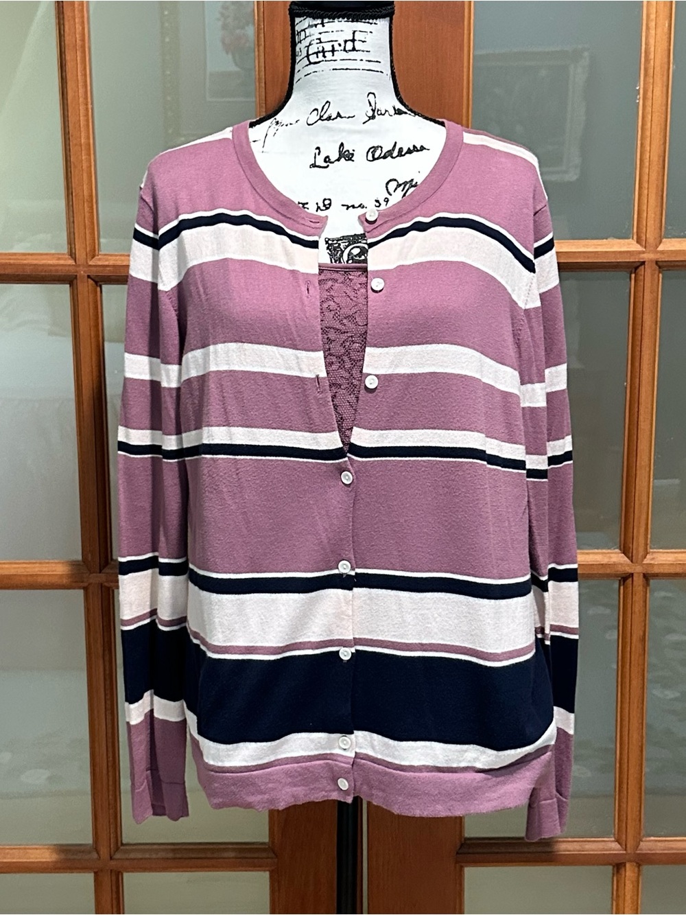 Ann Taylor Mauve / Navy Crewneck sweater w/ matching camisole Top set  (Sz XL)